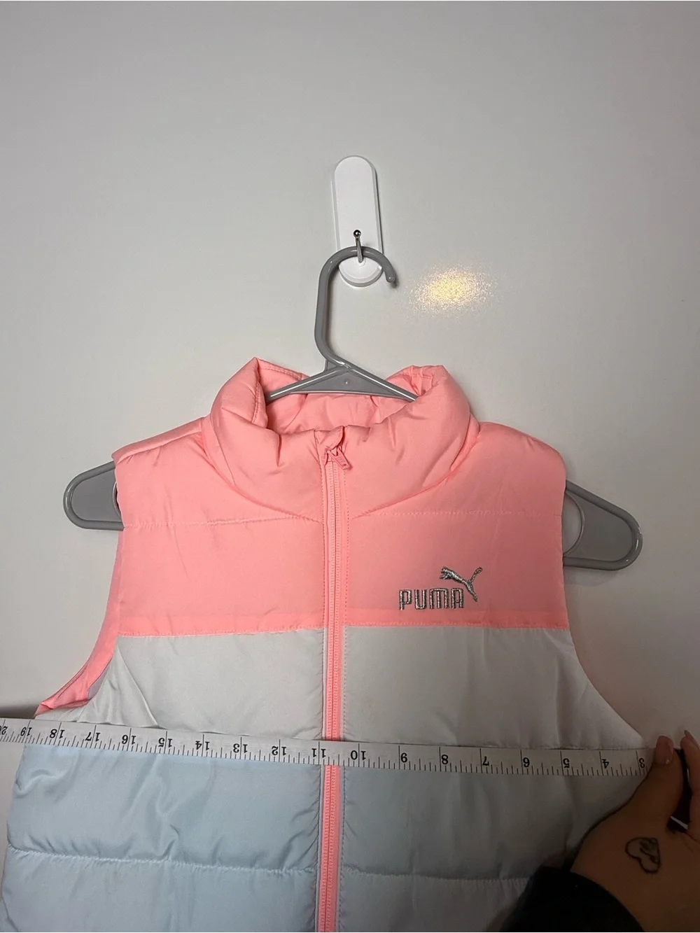 Puma Girls M 10/12 Y2K Puffer Vest Pink Blue Colorblock Streetwear Jacket
